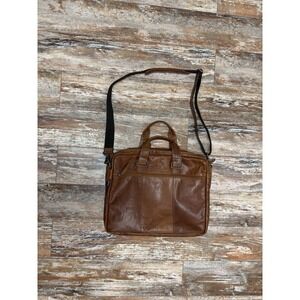 Jack Georges Brown Genuine Leather Laptop Work Bag With Strap Tote Briefcase